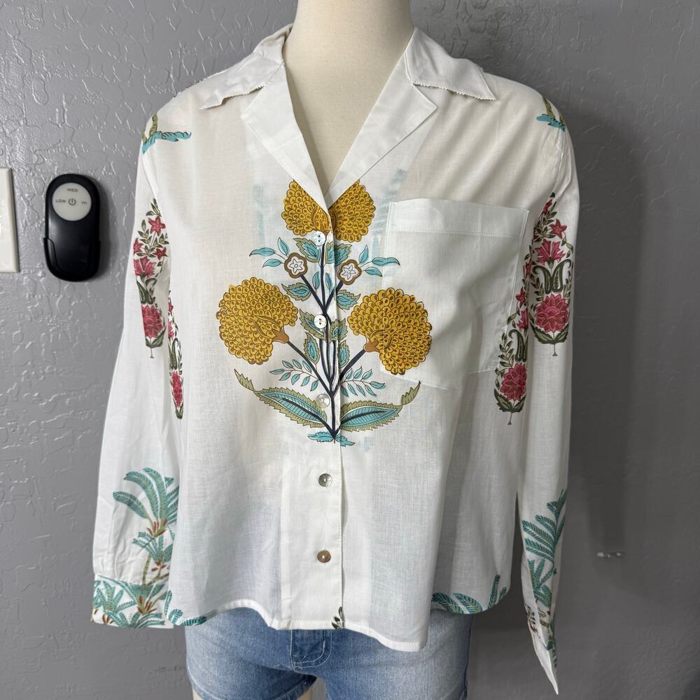 Edit Jason Wu Floral Notch Collar Button-Up Shirt, S Petite